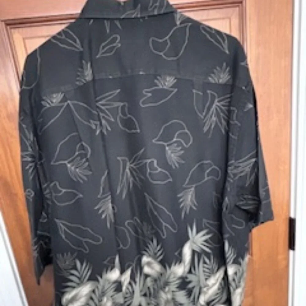 Nautica Men’s 2X Black Hawaiian Shirt Palm Leaf Print ButtonUp Casual Resortwear